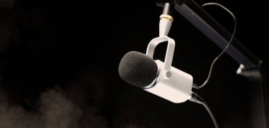Stüdyoda mikrofon var. Popüler filtresi olan profesyonel stüdyo mikrofonu askıya alındı. Mikrofonu kontrollü bir ses üzerinde veya yüksek kaliteli ses kaydı için ayarlayın.