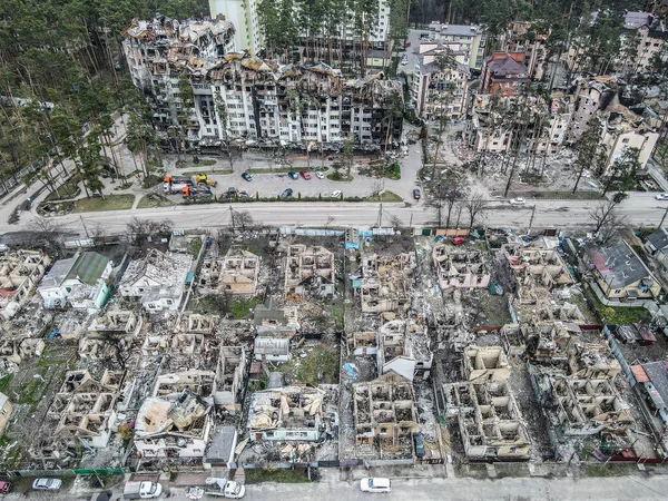 stock image BUCHA, UKRAINE War in Ukraine. Russian army damaged dwelling house in Bucha, Kyiv Region on March 2022. After bombing. Terror and genocide of Ukrainian people