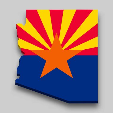 3d isometric Map of Arizona is a state of United States with national flag
