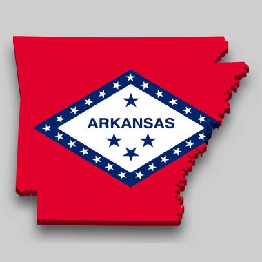 3d isometric Map of Arkansas is a state of United States with national flag