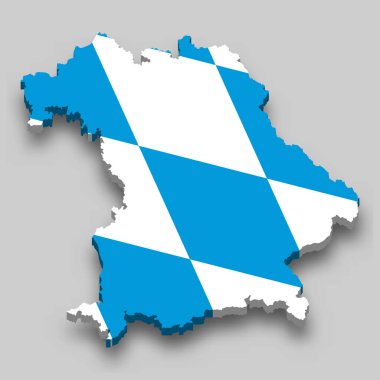 3d isometric Map of Bavaria is a state of Germany with national flag clipart