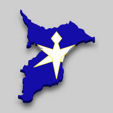 3d isometric Map of Chiba is a prefecture of Japan with national flag