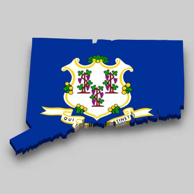 3d isometric Map of Connecticut is a state of United States with national flag