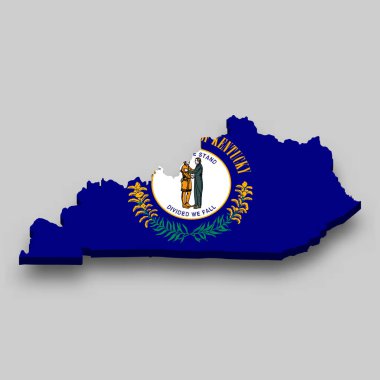 3d isometric Map of Kentucky is a state of United States with national flag