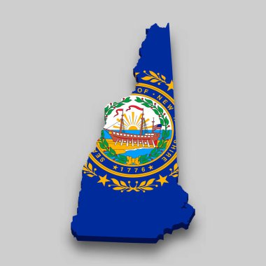 3d isometric Map of New Hampshire is a state of United States with national flag