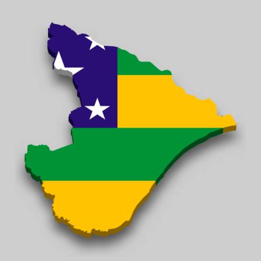 3d isometric Map of Sergipe is a state of Brazil with national flag