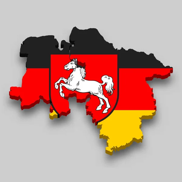 Izometrikus Térkép Alsó Szászország Egy Állam Németország Nemzeti Zászló — Stock Vector