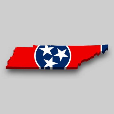 3d isometric Map of Tennessee is a state of United States with national flag