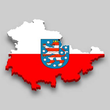 3d isometric Map of Thuringia is a state of Germany with national flag