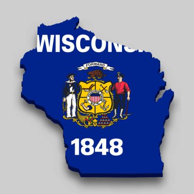 3d isometric Map of Wisconsin is a state of United States with national flag