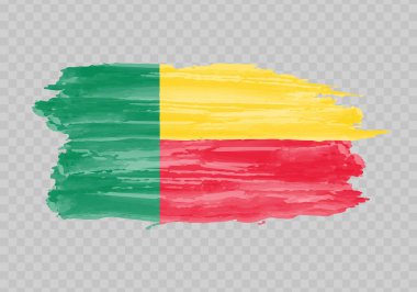 Watercolor painting flag of Benin. Hand drawing brush stroke