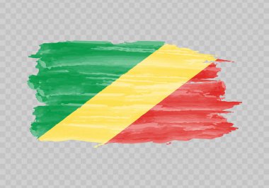 Watercolor painting flag of Congo. Hand drawing brush stroke