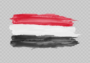 Watercolor painting flag of Yemen. Hand drawing brush stroke