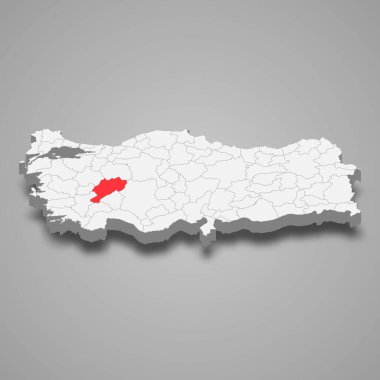 Afyonkarahisar region location within Turkey 3d isometric map