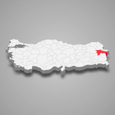 Agri region location within Turkey 3d isometric map