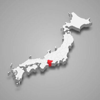 Aichi region location within Japan 3d isometric map