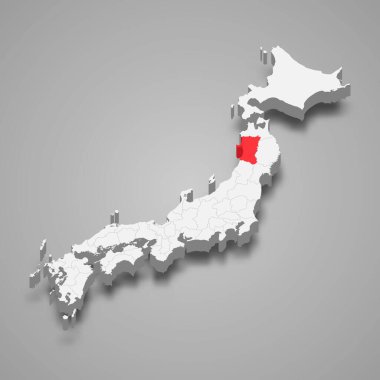 Akita region location within Japan 3d isometric map