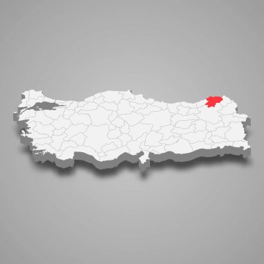 Artvin region location within Turkey 3d isometric map