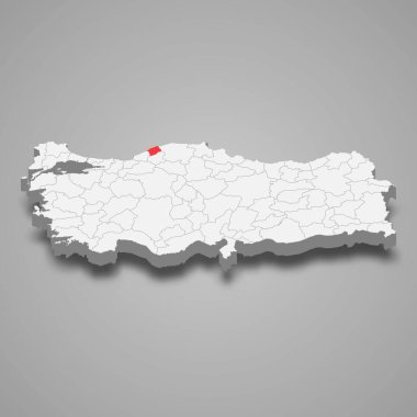 Bartin region location within Turkey 3d isometric map