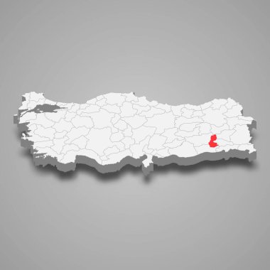 Batman region location within Turkey 3d isometric map