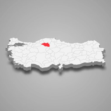Cankiri region location within Turkey 3d isometric map