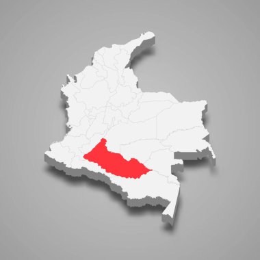 Caqueta region location within Colombia 3d isometric map