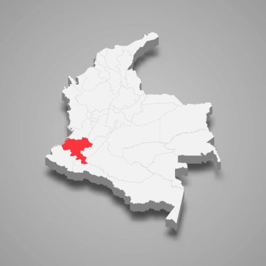 Cauca region location within Colombia 3d isometric map