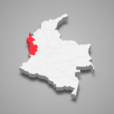 Choco region location within Colombia 3d isometric map