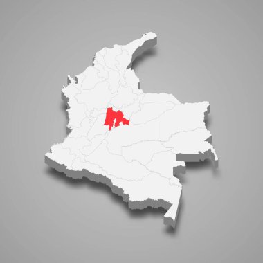 Cundinamarca region location within Colombia 3d isometric map