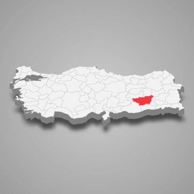 Diyarbakir region location within Turkey 3d isometric map
