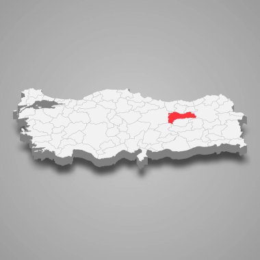 Erzincan region location within Turkey 3d isometric map