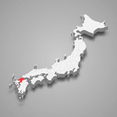 Fukuoka region location within Japan 3d isometric map