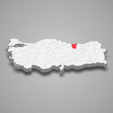 Giresun region location within Turkey 3d isometric map