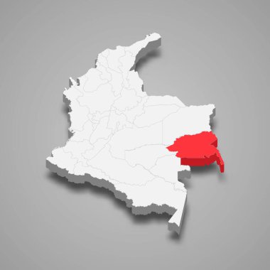 Guainia region location within Colombia 3d isometric map