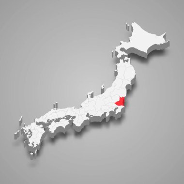 Ibaraki bölgesi Japonya içinde 3D izometrik harita