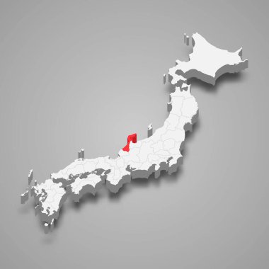 Ishikawa bölgesi Japonya içinde 3D izometrik harita