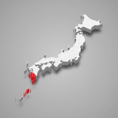 Kagoshima bölgesi Japonya içinde 3D izometrik harita