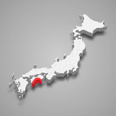 Kochi bölgesi Japonya içinde 3d izometrik harita