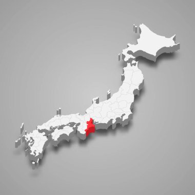 Mie bölgesi Japonya içinde 3d izometrik harita