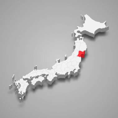 Miyagi bölgesi Japonya içinde 3D izometrik harita