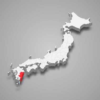 Miyazaki bölgesi Japonya içinde 3D izometrik harita