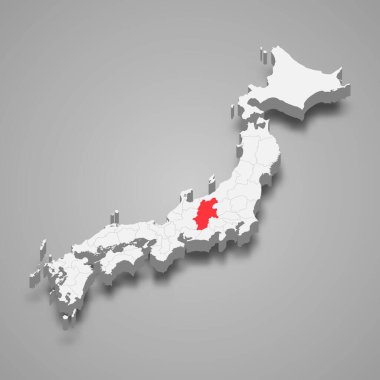 Nagano bölgesi Japonya içinde 3D izometrik harita