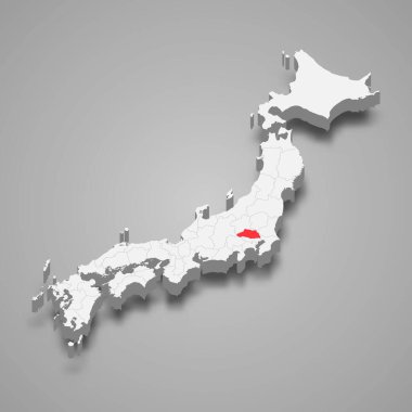 Japonya 'nın Saitama bölgesi 3 boyutlu izometrik haritası