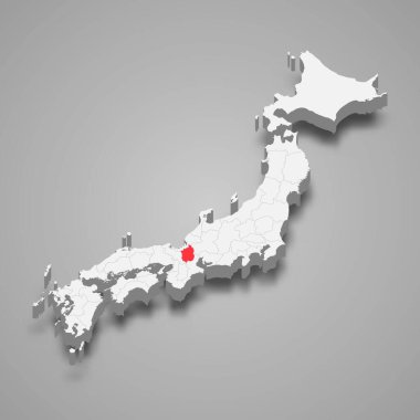 Shiga bölgesi Japonya içinde 3D izometrik harita