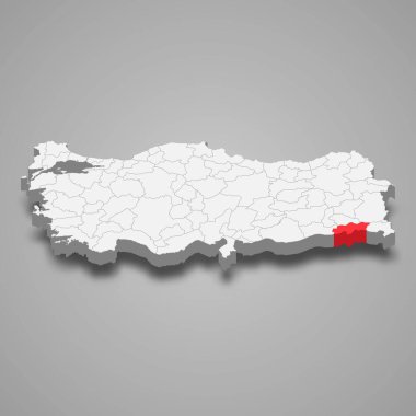 Sirnak region location within Turkey 3d isometric map clipart