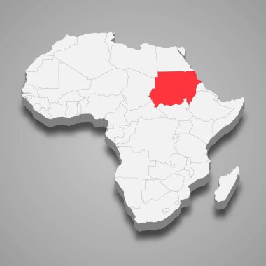 Sudan bölgesi Afrika 'da. 3d izometrik harita