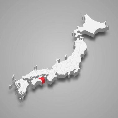 Tokushima bölgesi Japonya içinde 3D izometrik harita