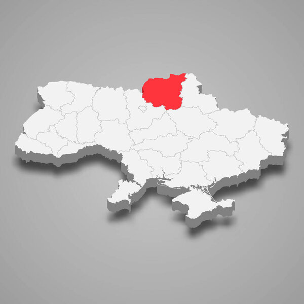 Chernihiv Oblast. Region location within Ukraine 3d isometric map