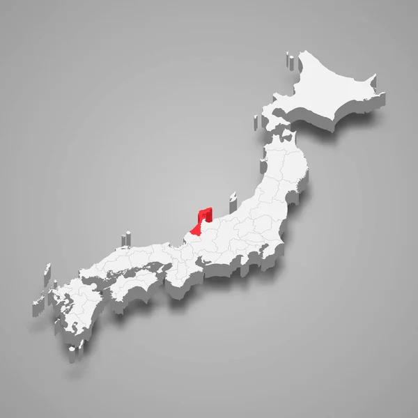 日本内の石川県の位置 3Dアイソメトリックマップ — ストックベクタ