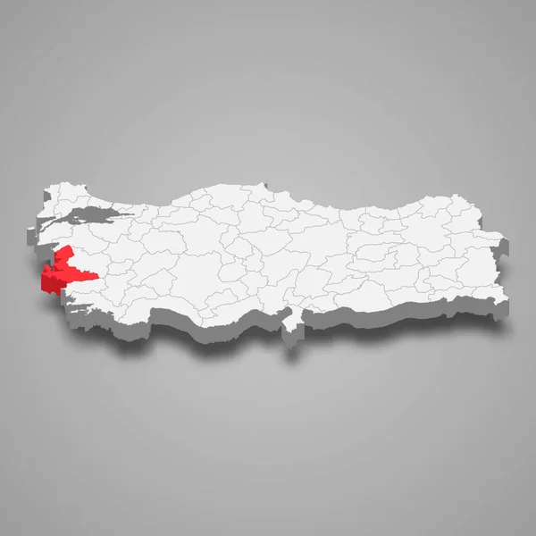 Izmir Ubicación Región Turquía Mapa Isométrico — Vector de stock